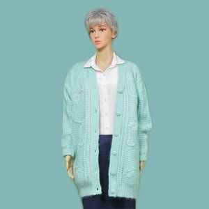 NAHAR Vintage Tunic Sized, Button Down, Long Sleeve, Mohair  Sweater ~ Green